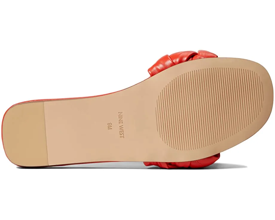 Nine West Lula 3 Blood Orange Faux Leather Open Rounded Toe Slip On Slide Sandal