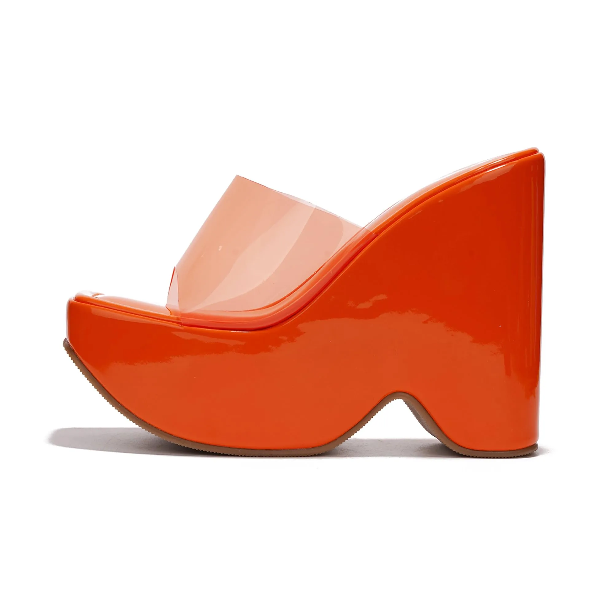 Orange Platform Open Toe Wedge Heels