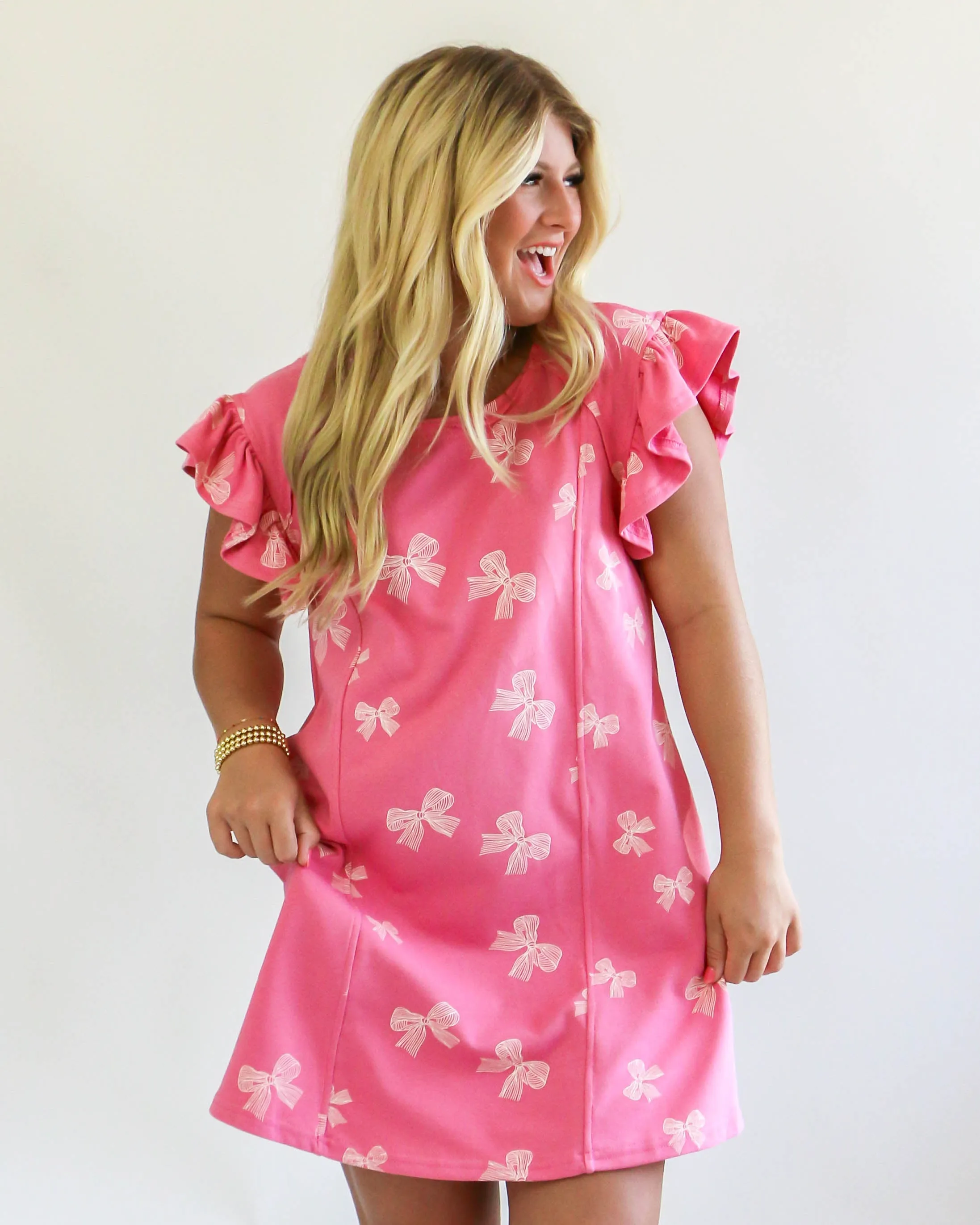 Pink Ruffled Bow Mini Dress