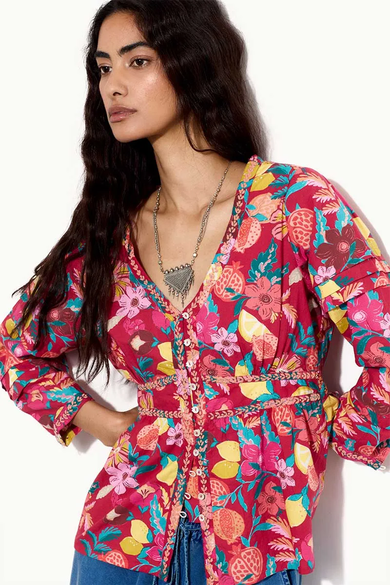 Romy Embroidered Red Blouse