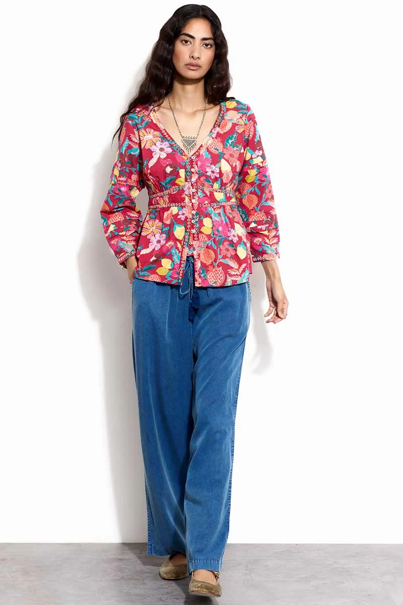 Romy Embroidered Red Blouse