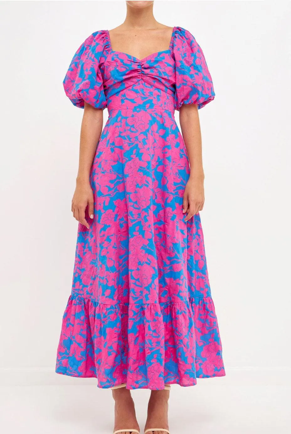 Serena Puff Sleeve A Line Dress-Fuchsia
