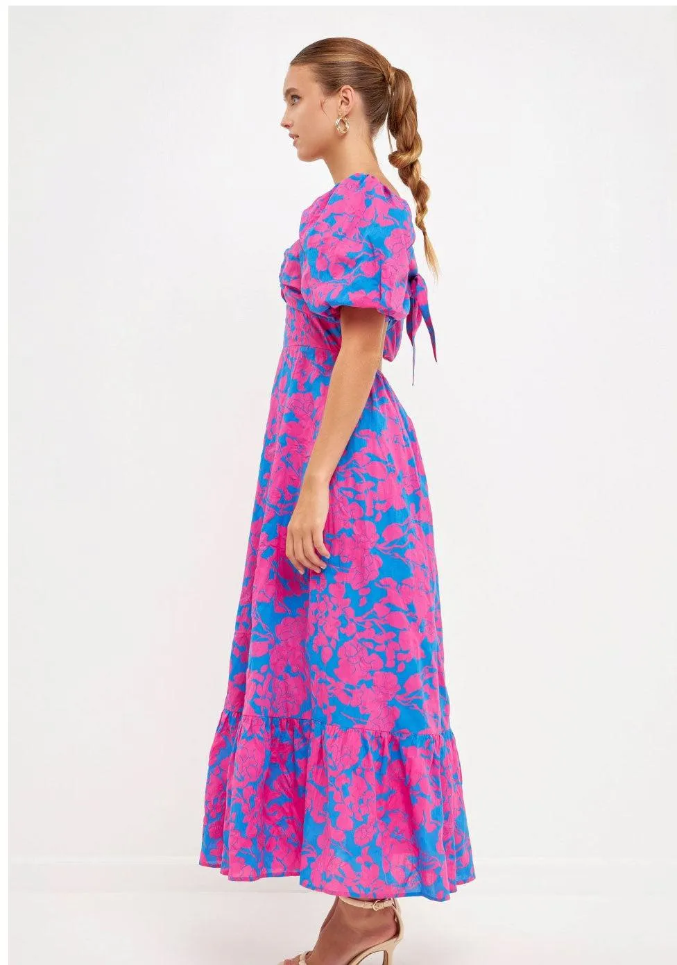 Serena Puff Sleeve A Line Dress-Fuchsia