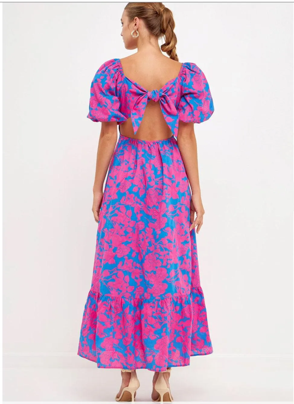 Serena Puff Sleeve A Line Dress-Fuchsia