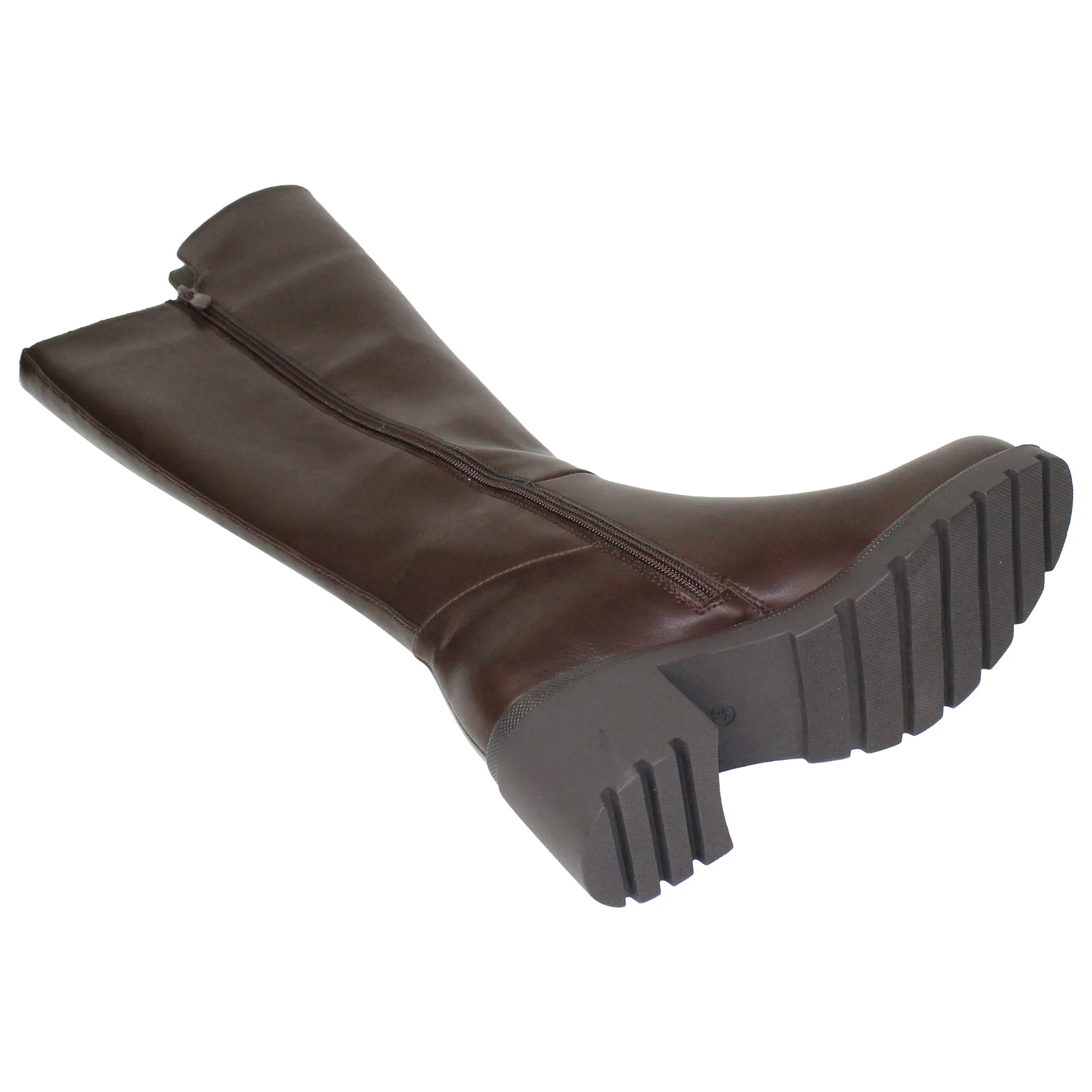 SOBEYO Women's Boots Knee High Chunky Heels Elastics Side Zipper Closure Brown