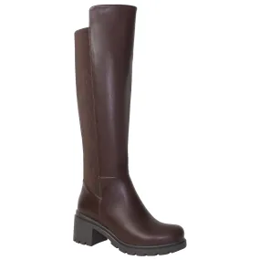 SOBEYO Women's Boots Knee High Chunky Heels Elastics Side Zipper Closure Brown