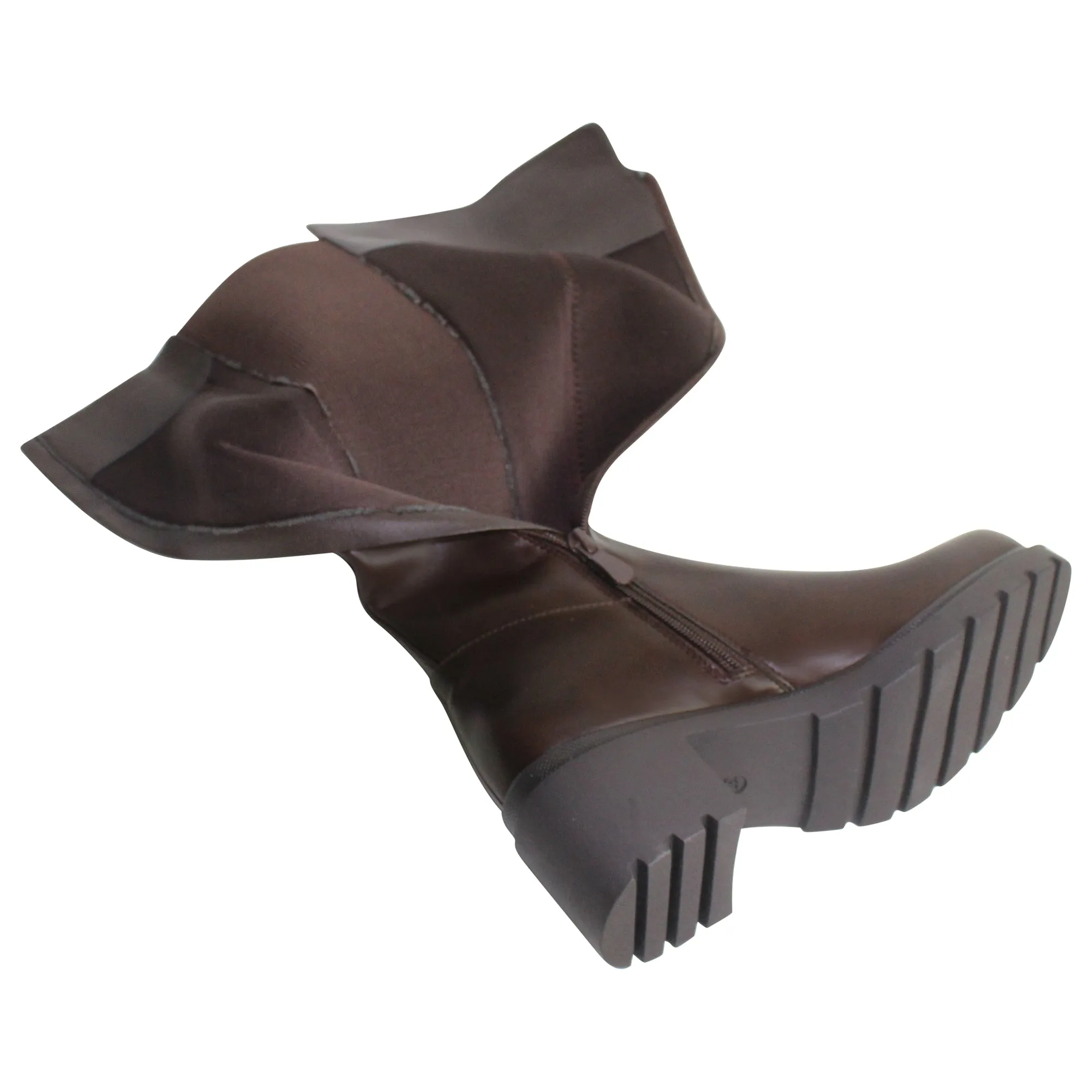 SOBEYO Women's Boots Knee High Chunky Heels Elastics Side Zipper Closure Brown