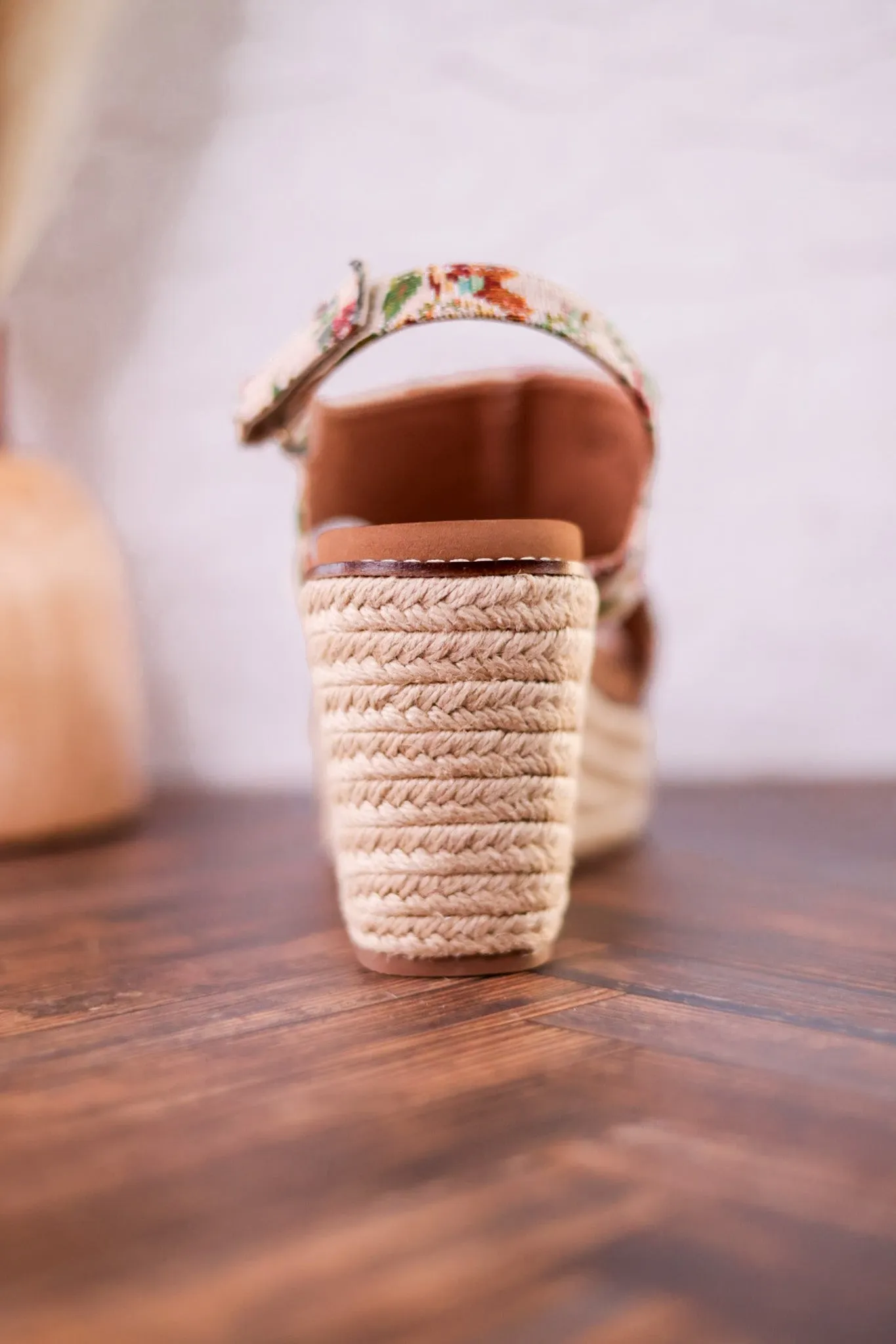 Tan and Floral Brocade Freddie Wedges