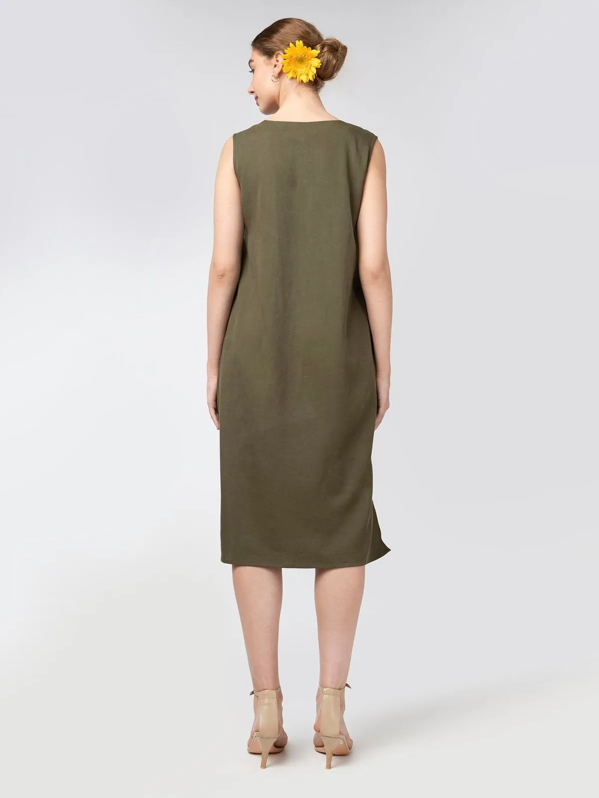 Tencel Solid V-Neck Sleeveless Dress