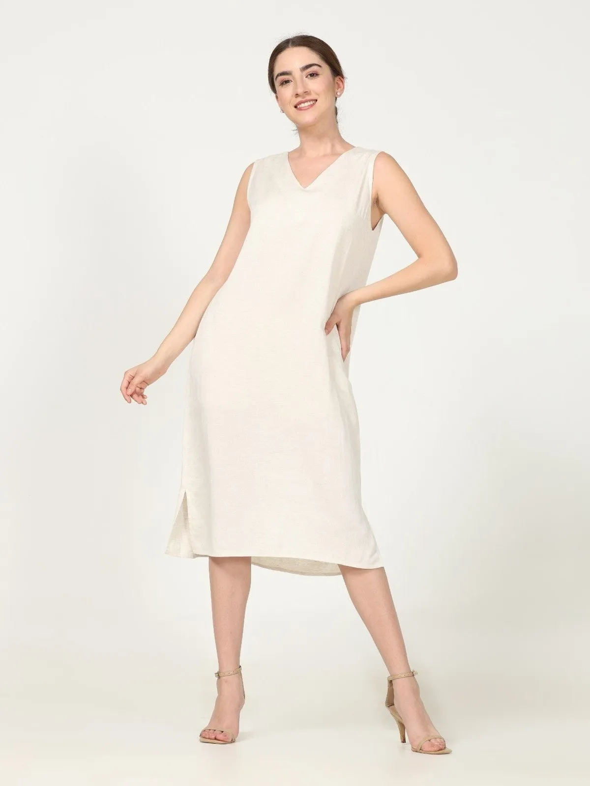 Tencel Solid V-Neck Sleeveless Dress