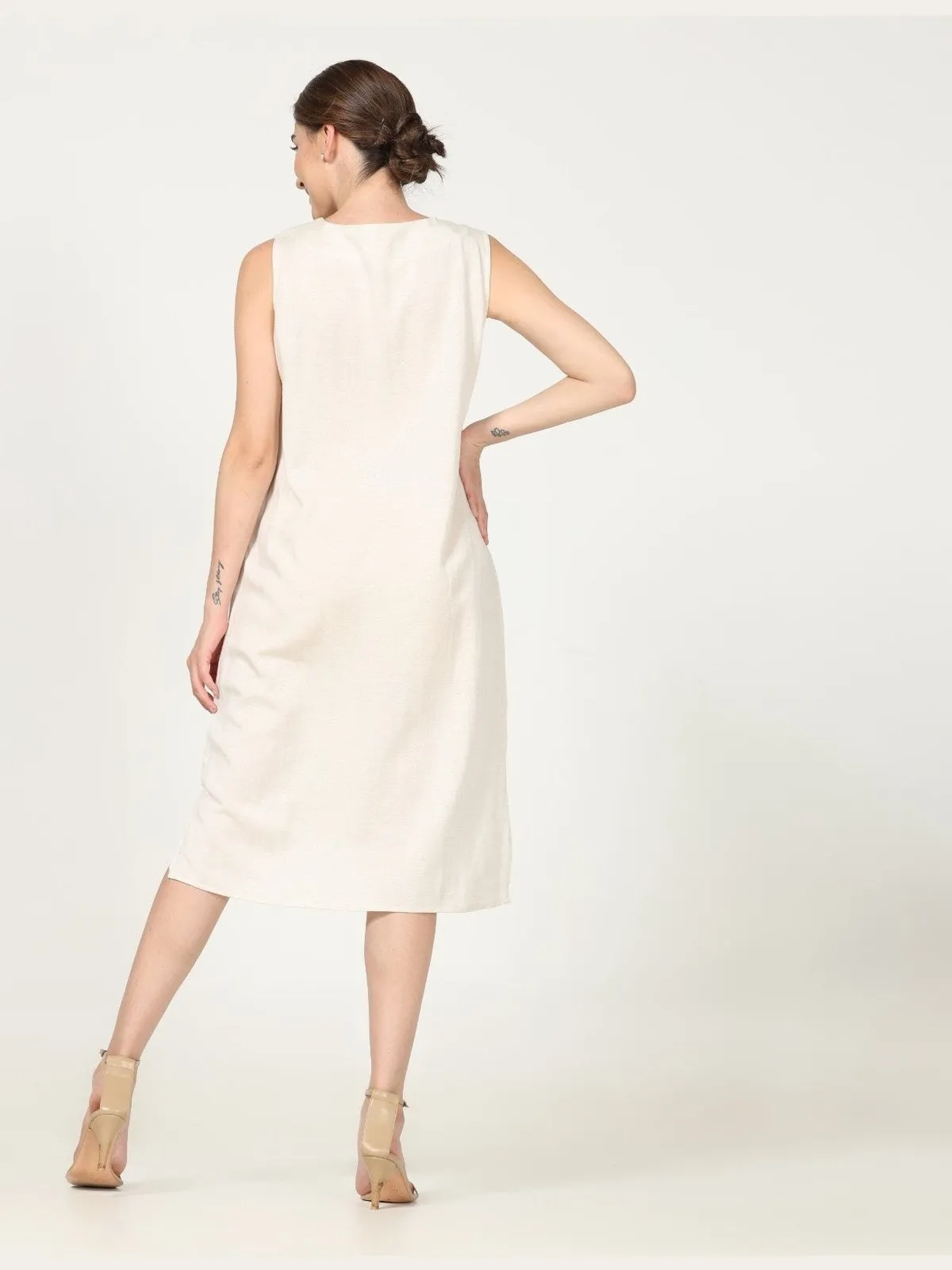 Tencel Solid V-Neck Sleeveless Dress