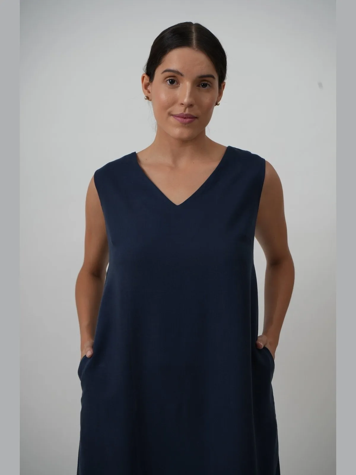 Tencel Solid V-Neck Sleeveless Dress
