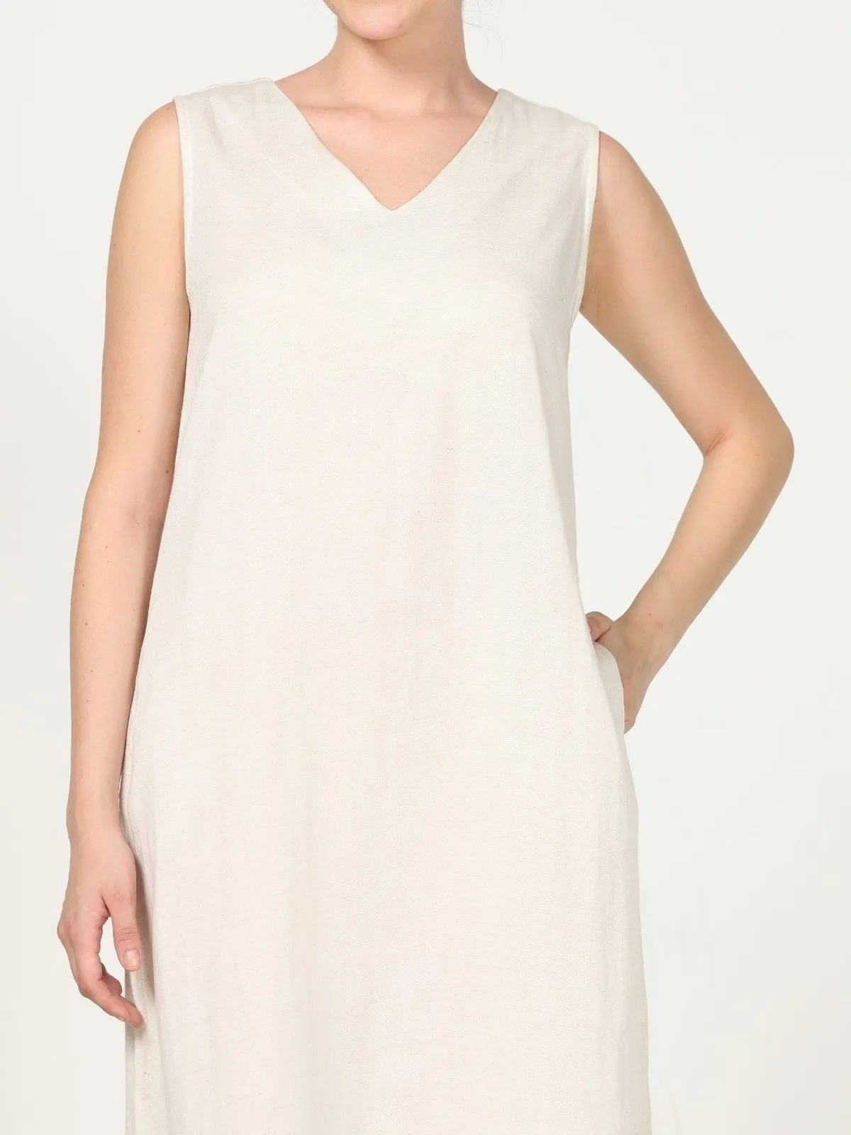 Tencel Solid V-Neck Sleeveless Dress
