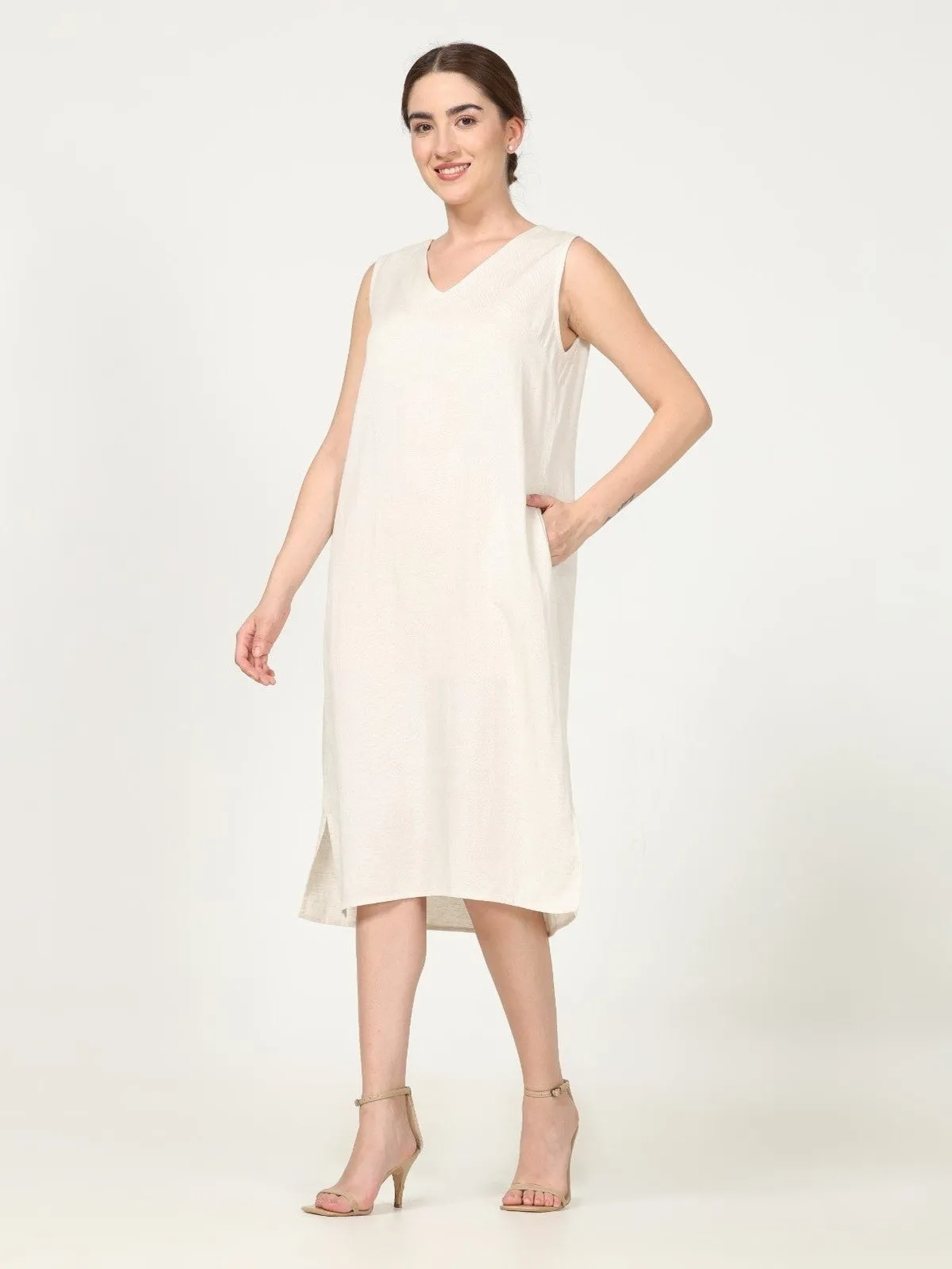 Tencel Solid V-Neck Sleeveless Dress
