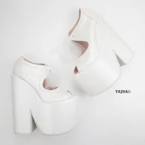 White Lace Up Platform Wedge Bridal Shoes