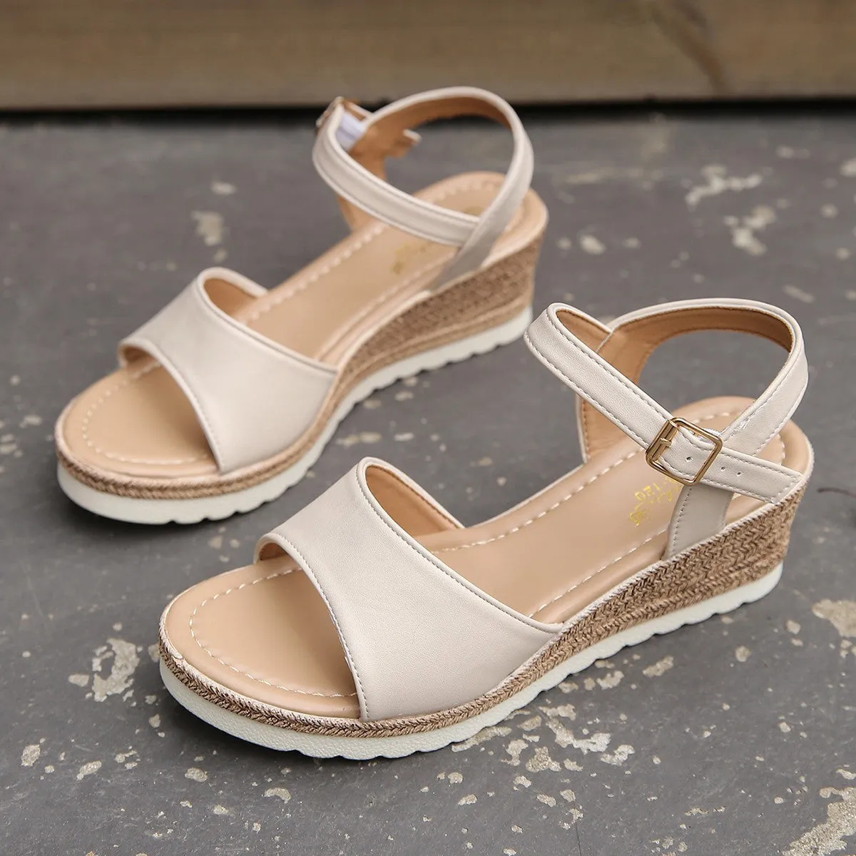 Women’s Solid Color Wedge Sandals with Ankle Strap